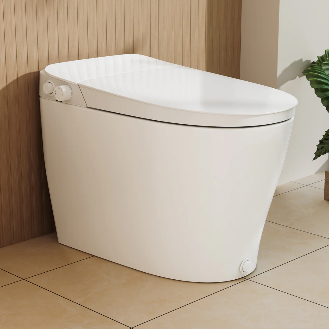 White DeerValley DV-1S0453 non-electric bidet toilet viewed from the front and side.